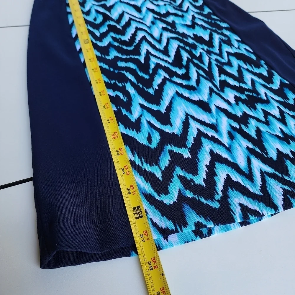 Connected Apparel Navy Blue Aqua Wave Sleeveless Sheath Dress Women's 10